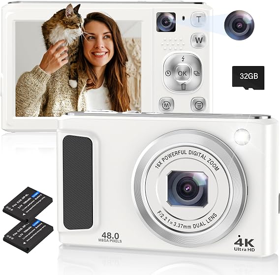 4K Digital Camera,48MP Cameras for Photography with Front and Rear Camera