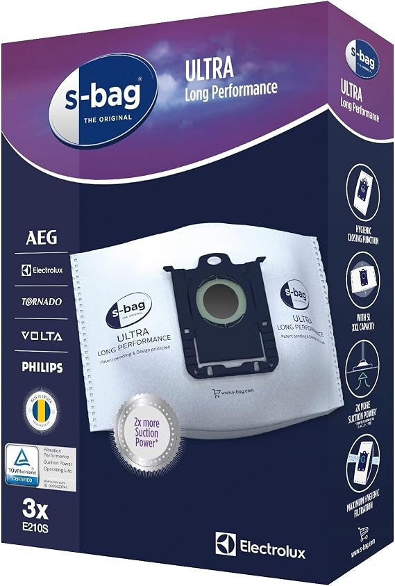 Electrolux E210S S-Bag Ultra Long Performance Elektrikli Süpürge Toz Torbası | 5 Litre Kapasite, Yüksek Emiş Gücü, Çok Katmanlı Filtrasyon | 3’lü Paket