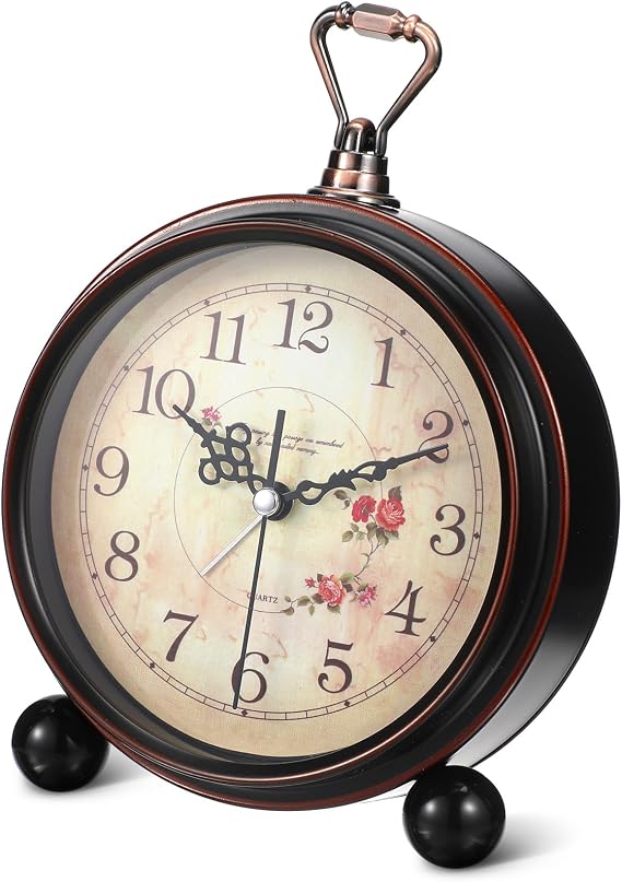 BESPORTBLE Vintage Style Alarm Clock Silent Antique Retro Table Clock Decorative Quiet Non-Ticking Classic Retro Desk Alarm (Without Battery)