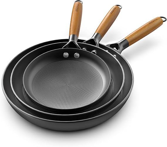 imarku Non Stick Frying Pans - 8&10&12 Inch Frying Pan Nonstick Professional Cast Iron Skillet Dishwasher Safe Nonstick Frying Pan Set, Detachable Handle, Black