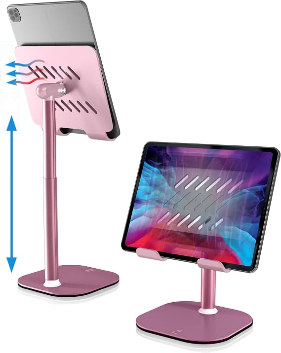 COOPER TabHolder, 7-10" Height Adjustable Tablet Stand, Premium iPad Stand for Desk, 270 Tilt iPad Holder, Kindle Holder, 15.6-17" Portable Monitor Support, (Lavender Pink)
