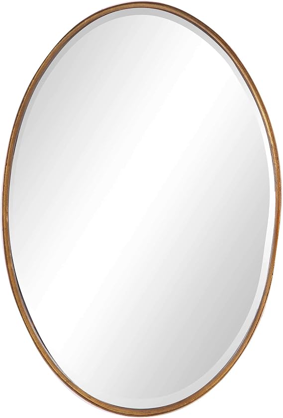 Spinner Moss + Fig Alana Gold Leaf Mirror | Oval Wall Mirror Finished in Gold Leaf (24 in. W x 35 in. H x 2 in. D Oval Mirror)