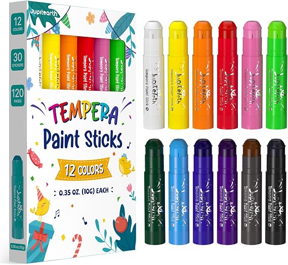 JUPITEARTH Tempera Paint Sticks for Kids, Quick Drying, 12 Colors
