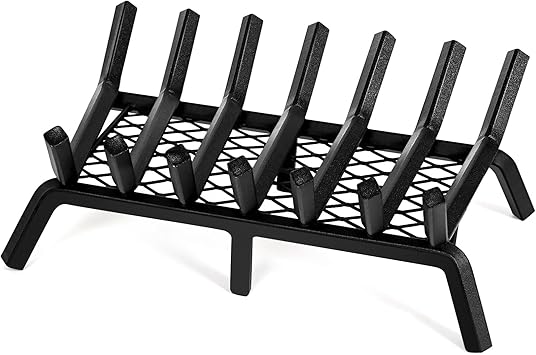 Fireplace Grates with Ember Retainer- 21 Inch Fireplace Log Grate Heavy Duty Solid Steel 7-Bars, Fire Grate, Inside Wrought Cast Iron Wood Stove Pit for Indoor Outdoor Chimney Hearth