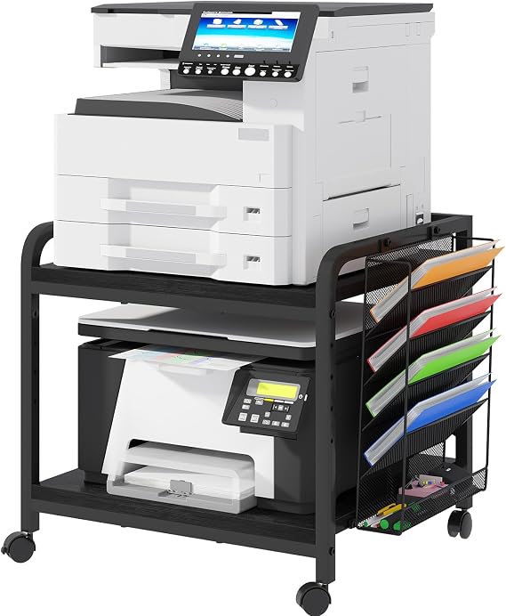 EasyCom 24"x20" Printer Stand with Storage, File Holder & Wheels, Black
