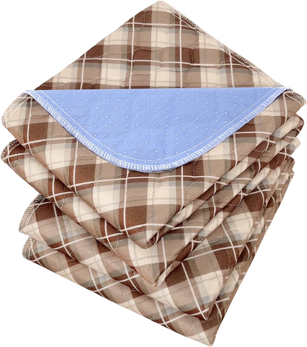 Non-Slip Bed Pads for Incontinence Washable 34 x 36|2 Pack, Waterproof Bed Pads, Brown Grid, Bed Wetting Pads for Bed, Sofa, Floor, Resuable Underpads for Adults, Seniors, Pet
