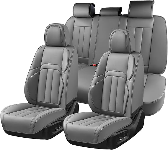 Coverado Nappa Leather Car Seat Covers Full Set, Luxury Waterproof Seat Protectors, Airbag Compatible AntiSlip Auto Seat Covers, Universal Fit for Most Cars SUVs Trucks Pickup Vehicles