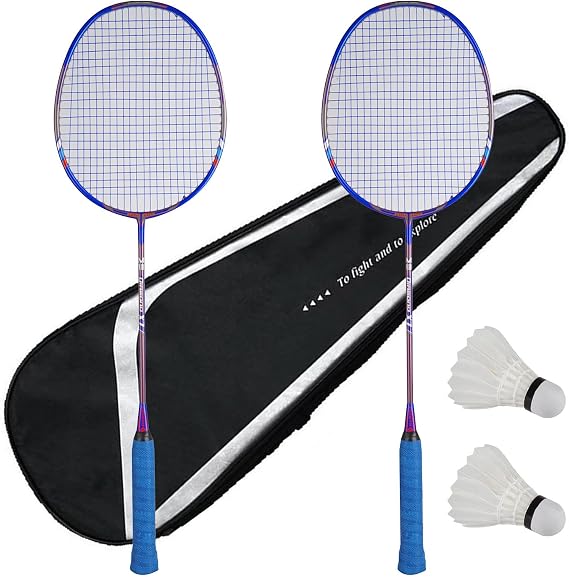 Badminton Racket Set,Badminton Rackets for Beginners,Offensive Male and Female Adult Double Racquet Composite Carbon Fiber,with 2 Racquets,2 Shuttlecocks,1 Carrying Bag