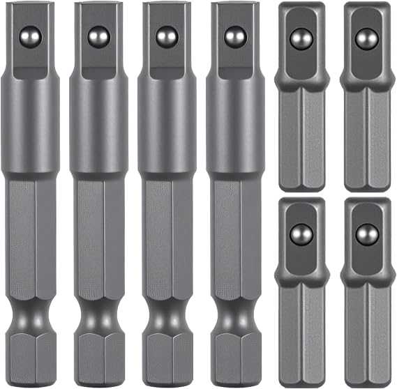 8 PCS 1/4 Hex to 1/4 Square Socket Adapter, Drill Socket Adapter Square Sockets Bit Adapters 1/4inch Impact Driver Power Bits Set for Automotive DIY Hex Shank SquareSocket Bits Adapters for Men