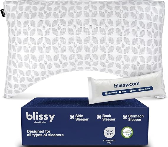 BLISSY Adjustable Memory Foam Pillow for Sleeping (King Size) - Cooling Gel Pillows for Side Sleepers with Shredded Foam for Customizable Loft - CertiPUR-US & Oeko-TEX