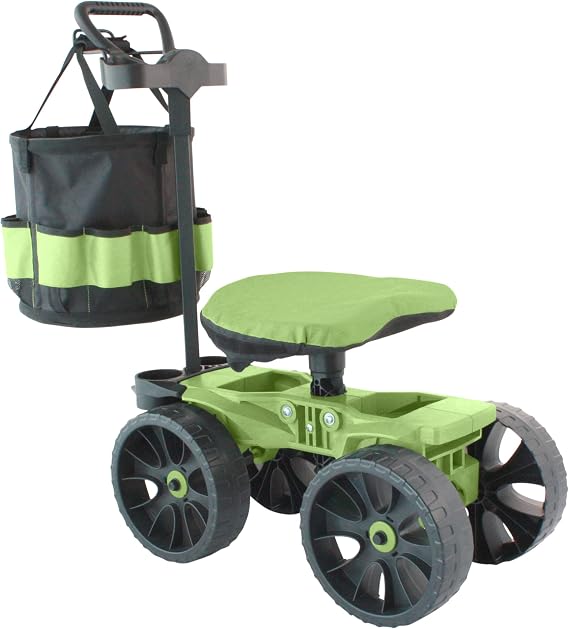 TheXceptional Wheelie with Tool Toter Handle, Bucket and Comfort Cushion | Premium Cart with Rolling Tool Holder | Made in USA by Vertex | Model EX590