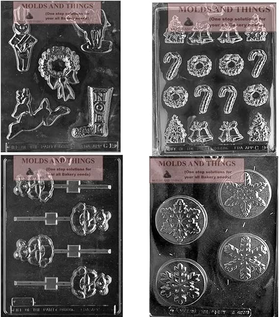 BEAR WITH DRUM LOLLY Chocolate CandyMold, Snowflake Chocolate candy mold, Christmas assortment chocolate candy mold With Copyrighted Chocolate Molding Instructions