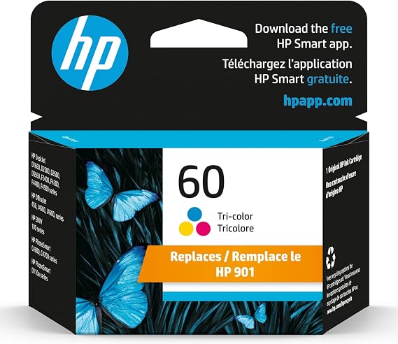 HP 60 Tri-Color Ink Cartridge | Works with DeskJet D1660, D2500, D2600, D5560, F2400, F4200, F4400, F4580, Envy 100, OfficeJet J4500, J4680, 4500, PhotoSmart C4600, C4700, D110a Series | CC643WN