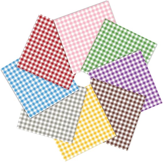 Gingham Checkered Fabric 8pcs, 19.7 19.7 Pastel & Classic Gingham Plaid Quilting Square Fabric, Assorted Color Tartan Cloth Precut Patchwork Bundles for Spring Easter Holiday DIY Craft Sewing