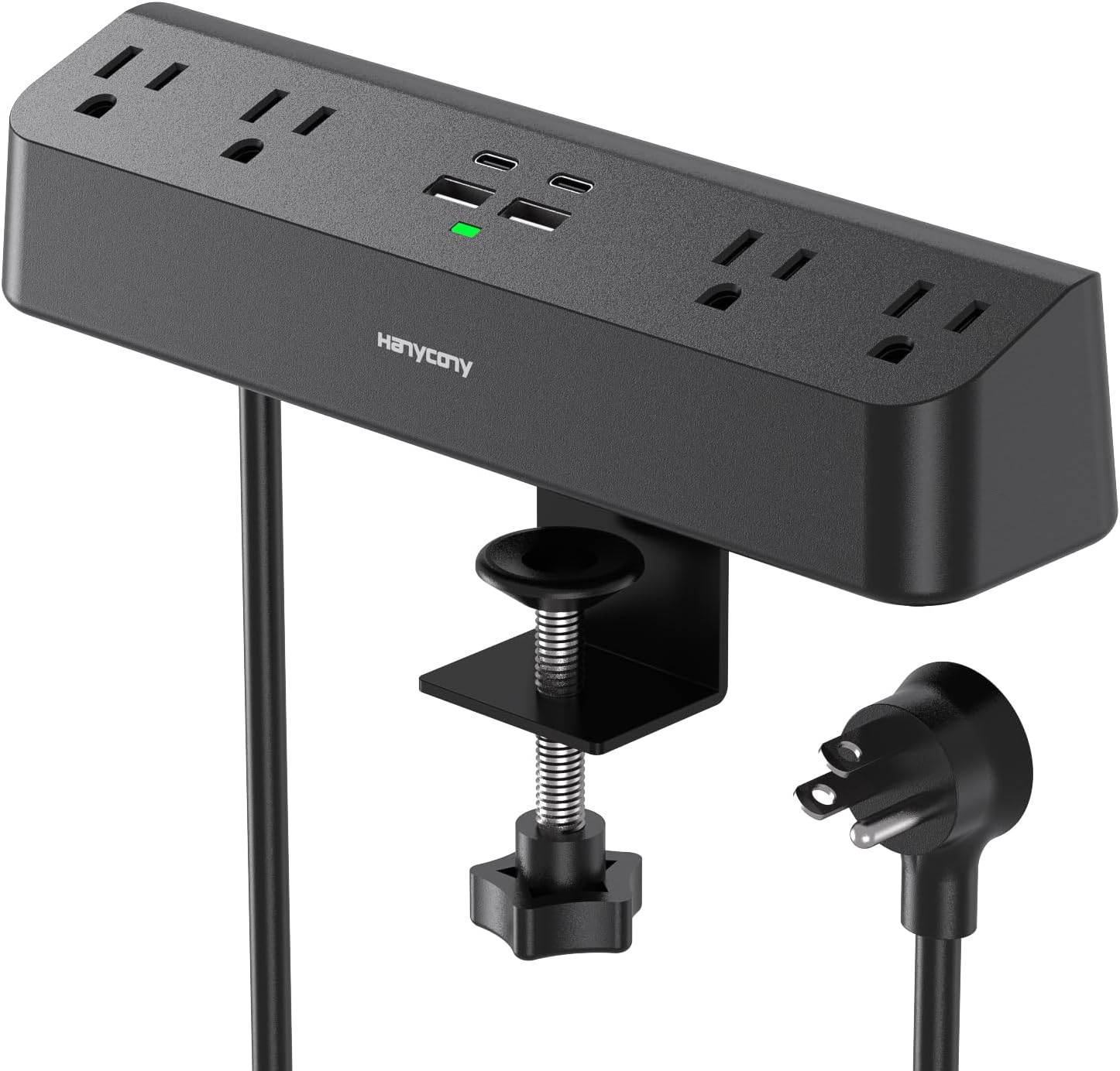 Desk Clamp Power Strip with PD30W USB-C, HANYCONY 5Ft Extension Cord, Desk Edge Mount Charging Station, Surge Protector with 4 Outlets 4 USB Ports2 USB C, Home Office Gaming Accessories Essentials