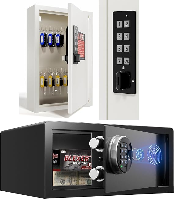 Grimtron Biometric Safe with Backlit Keypad & Key Cabinet with Electronic Combination Keypad
