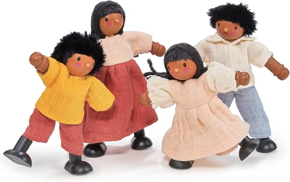 Mentari Toys - The Berrybunch Doll Family - 4pc Poseable Wooden Doll Set with Fabric Clothes - Perfect for Dollhouses and Small World Play - Encourages Imaginative Play and Social Skills - Age 3+