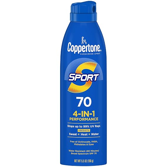 Coppertone SPORT Continuous Sunscreen Spray Broad Spectrum SPF 70 (5.5 Ounce) (Packaging may vary)