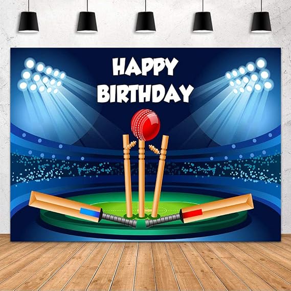 MEHOFOND 7x5ft Cricket Sport Birthday Backdrop Spotlight Stadium Blue Black Happy Birthday Party Decoration Photography Background Banner Cake Table Studio Photo Props Supplies