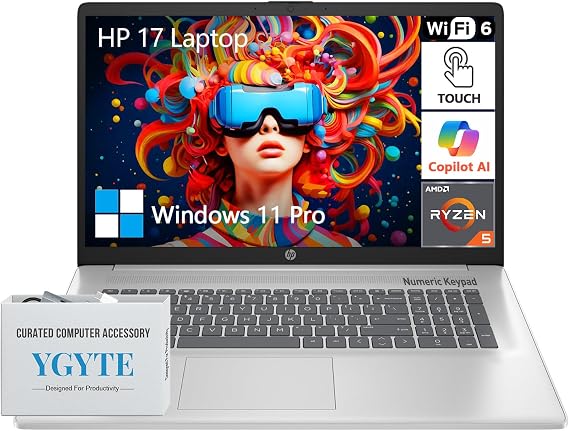 HP 17.3 Touch Screen Laptop PC, 17 Inch Laptop Touchscreen, AMD Ryzen 5(6-Cores), 16GB RAM 1TB SSD, Windows 11 Pro, 10-Key Number Pad