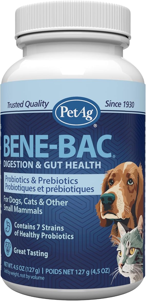 PetAg Bene-Bac Plus Pet Powder with FOS and Probiotics - Recommended for All Animals Subjected to Adverse Conditions - 4.5 oz