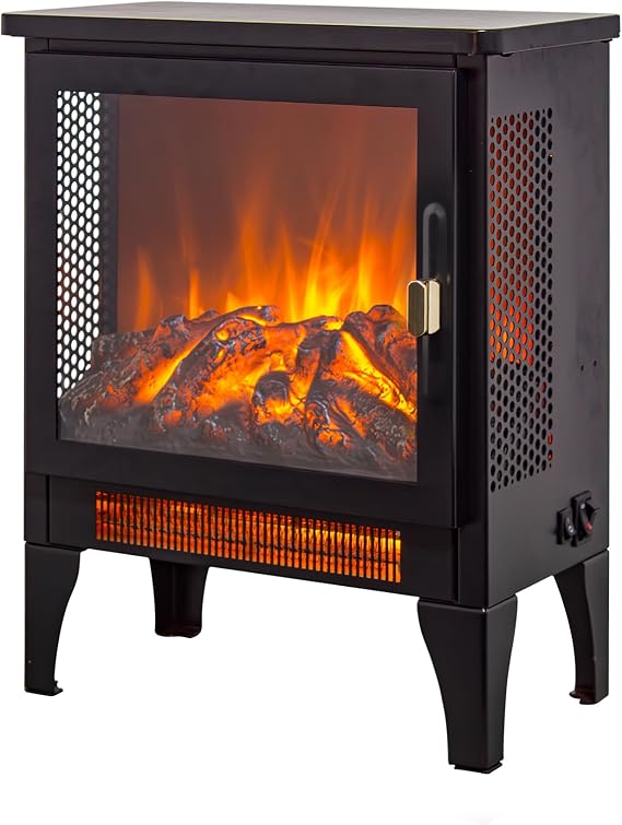17" Electric Fireplace Stove, 700W/1400W Freestanding Fireplace Heater with Realistic Flame & Logs, CSA Certified Overheat Protection, for Small Space, Bedroom, Black