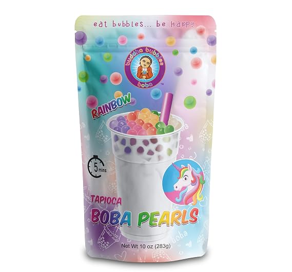 Premium Boba Tea Real Tapioca Pearls Ready in 3 Minutes by Buddha Bubbles Boba (Rainbow)