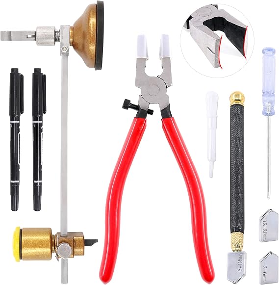 Keadic 3Pcs Glass Cutters Tools Set Glass Running Pliers Tools Set Heavy Duty Glass Cutting Tool for Stained Glass, Mosaics