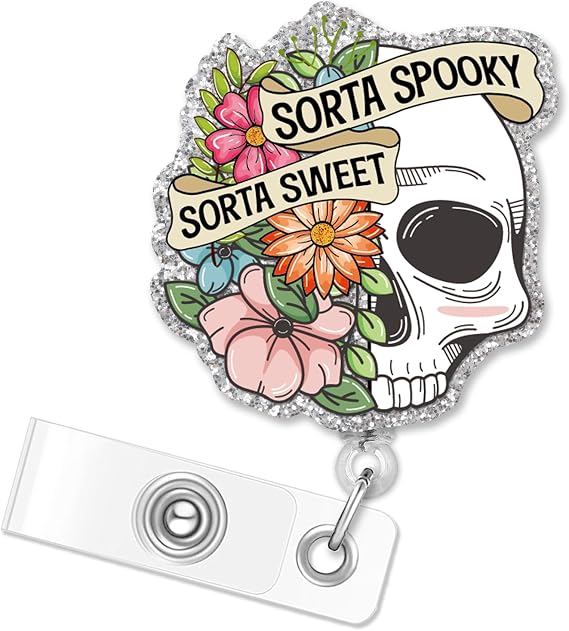 ERHACHAIJIA Funny Sorta Spooky Sorta Sweet Halloween Skeleton Badge Reel