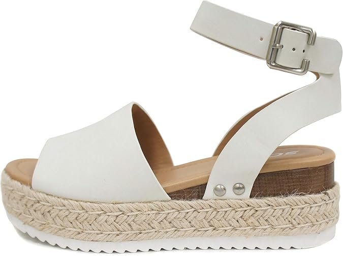Soda Topic Open Toe Buckle Ankle Strap Espadrilles Flatform Wedge Casual Sandal