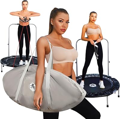 Indoor Rebounder Fitness Trampoline for Adults with Carry Bag48 inches- Bonus Workout Mini AccessoriesRopeless Jump Rope & Resistance Band Included for Adult Exercise