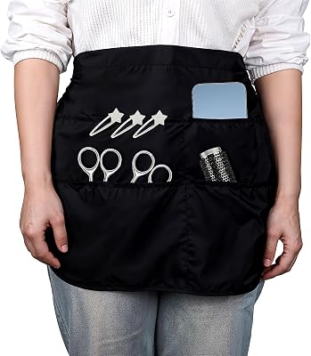 DIVINA VITAE Barber Apron with 5 Pockets and Adjustable Belt, Waterproof Bleach-Proof Hair Stylist Aprons for Men Women, Short Length Server Aprons Salon Apron for Salons Cosmetology Groomers