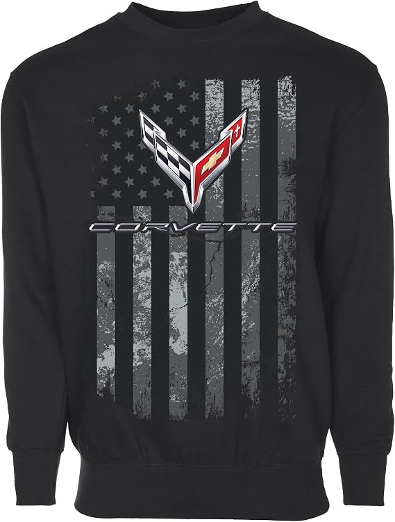 JH DESIGN GROUP Mens Chevy Corvette C8 Flag Pullover Crewneck Sweatshirt Sm-3X
