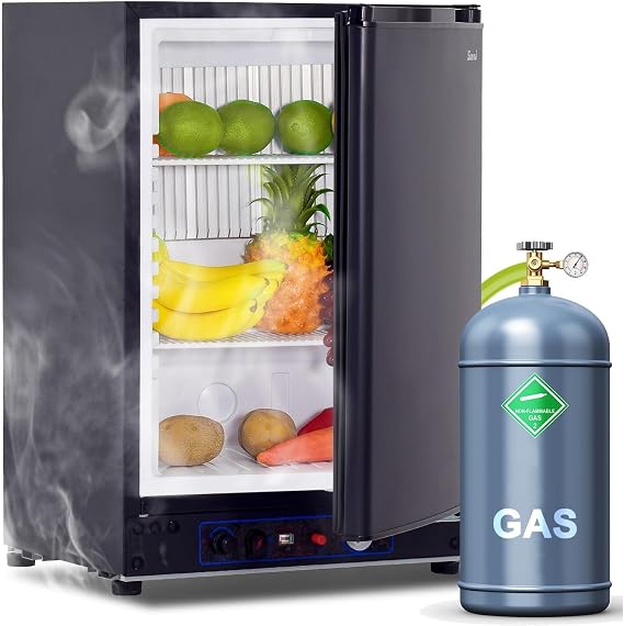 SMETA RV Propane Refrigerator 3 Way Gas 12v Compact Fridge without Freezer Gas/12V/110V for Truck Outdoor Off Grid Caravan Motorhome Cabin Boat Camping Refrigerators 2.1 Cu.Ft, Black