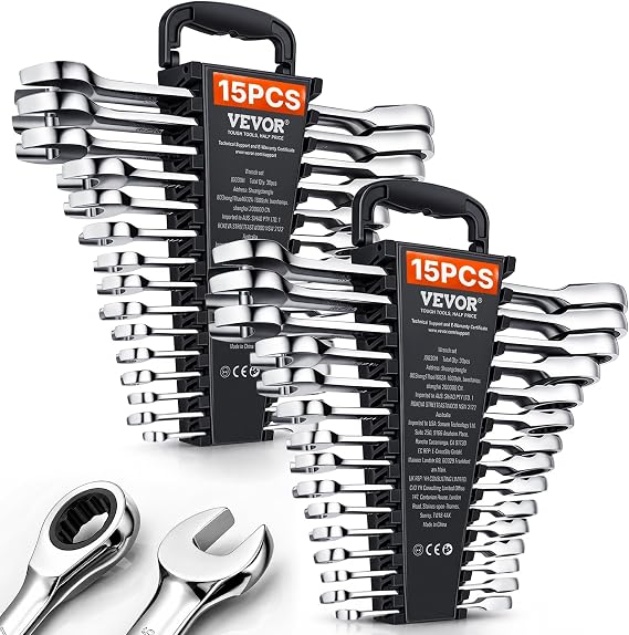 VEVOR Ratcheting Wrench Set, 30-Piece Combination Wrench Set, 72 Teeth