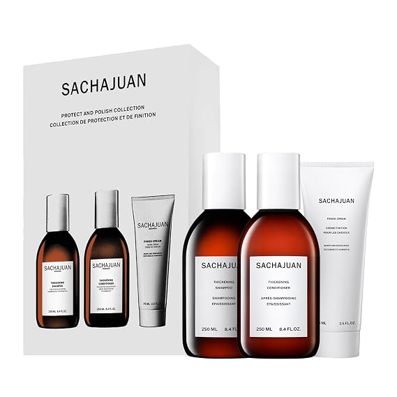 SACHAJUAN Protect & Polish Collection | 3-Piece Set with Thickening Shampoo, Conditioner & Finish Cream | Thickens, Defines & Adds Shine |