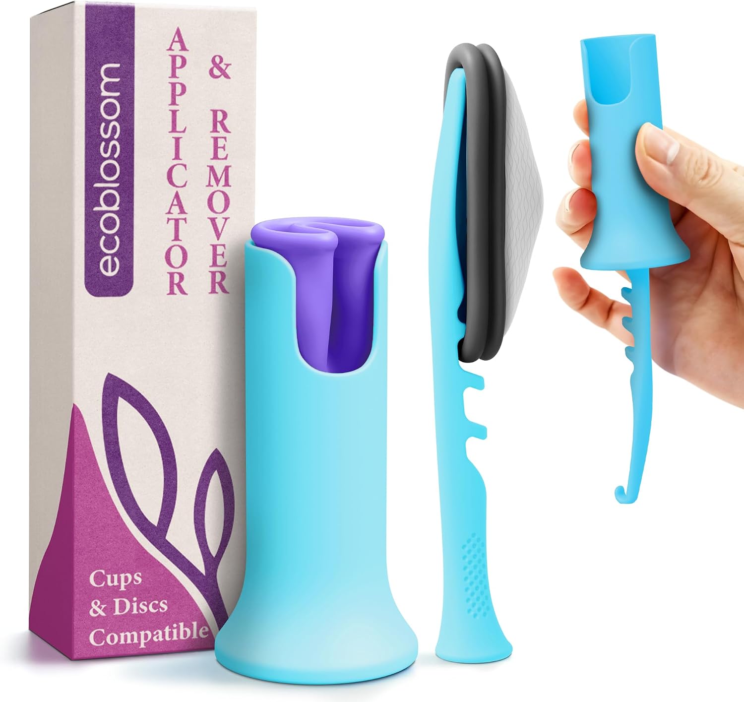 Ecoblossom Menstrual Cup Applicator Tool - Comfortable & Easy Insertion - Hygienic & Reusable - Fits Most Menstrual Cups - Teal Must Be Used With Lubricant