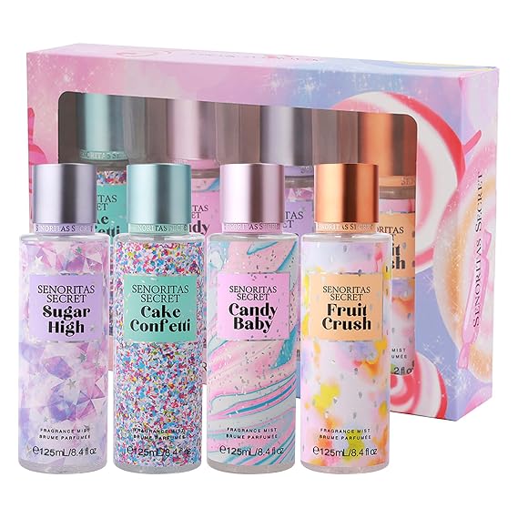 Body Spray Women's Fragrance Mist, 4Pcs Romantic Perfume Set, Long Lasting Multi-Purpose Spray for Women Girls Body Hair