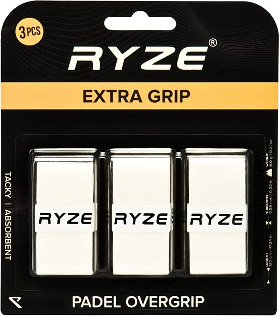RYZE Padel Grip - White Padel Overgrips for Padel Rackets - Extra Comfort and Grip - Non-Slip Ultra Sweat Absorbent - Anti-Vibration - Compatible with Pickleball, Badminton & Tennis Rackets - 120 cm