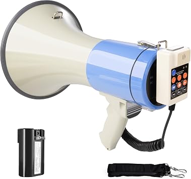 MyMealivos Bluetooth Megaphone with Siren Bullhorn 50 Watt Bullhorn Speaker with Detachable Microphone, Portable Lightweight Strap & 3.5mm Aux Input