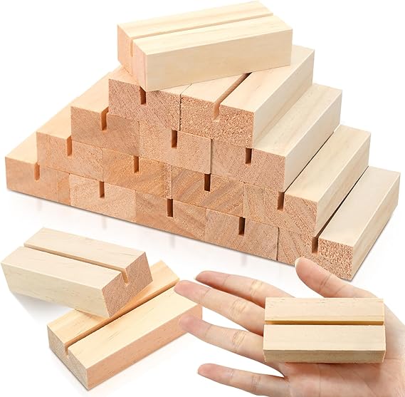 15Pcs 2.75x1.38 Inches Wood Table Number Stands, Wooden Place Card Holders, Acrylic Sign Holders for Wedding, Ceremony, Birthday, Party, Home Decoration, Events (3mm Slots)