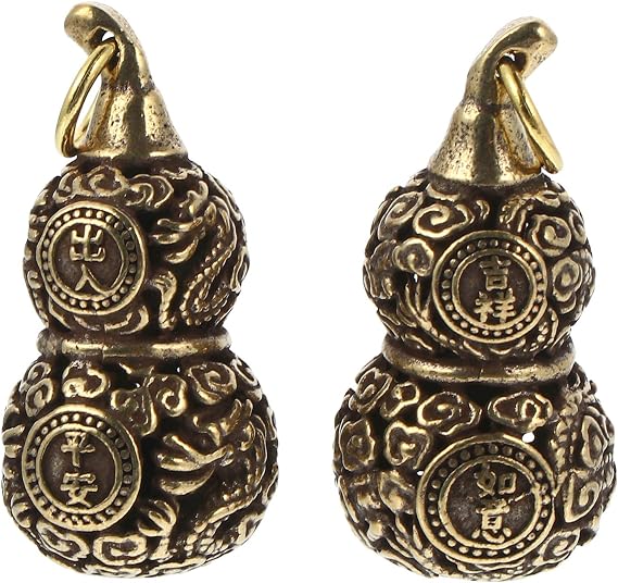 2pcs Brass Good Luck Wu Lou Hu Lu Gourd Keychain Feng Shui Luck and Treasure Pendant Chinese Feng Shui Figurine Ornament Blessing for Women Men
