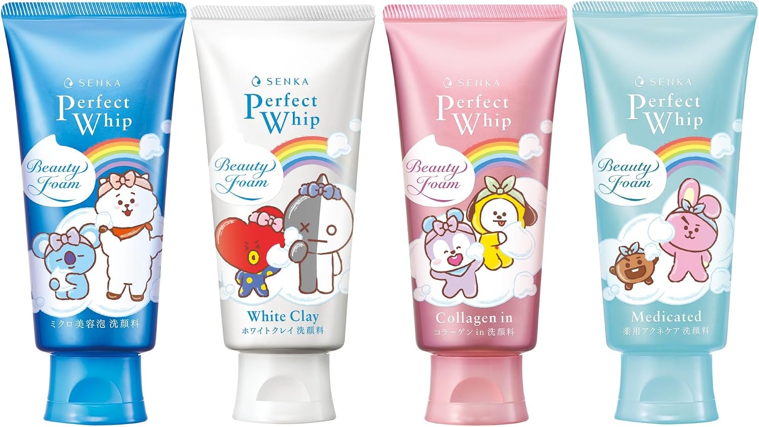 SENKA Perfect Whip BT21 Collaboration Combination Set, 4.2 oz 120 g x 4, Texture, Pores, Dirt, Foam, Keratin, Moisturizing, Rough