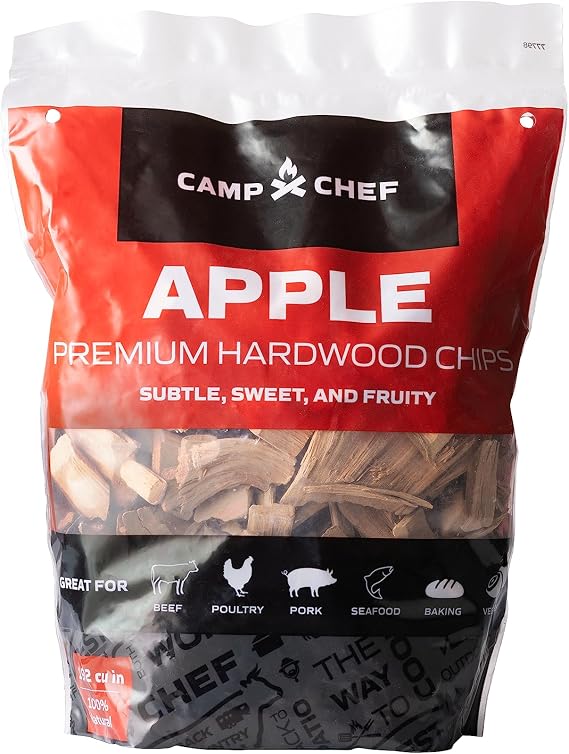 Camp Chef Premium Hardwood Chips - Wood Chips for Smoking & Outdoor Grilling - Compatible with Pellet Grills, Smokers & Barbecues - Made in The USA - Apple, 192 cu in