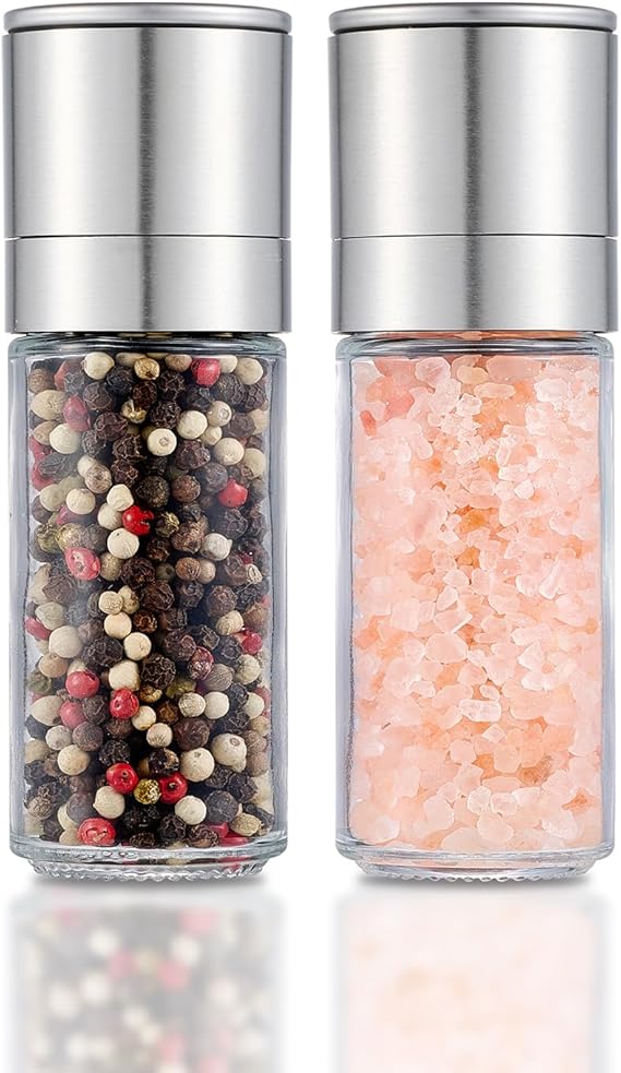 Salt and Pepper Grinder 2pcs Mill Set Stainless Steel Pepper Shaker Adjustable Ceramic Coarseness Salt Grinder Black Pepper Spice Grinder Mill