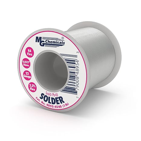 MG Chemicals - 4895-454G 60/40 Rosin Core Leaded Solder, 0.032" Diameter, 1 lbs Spool