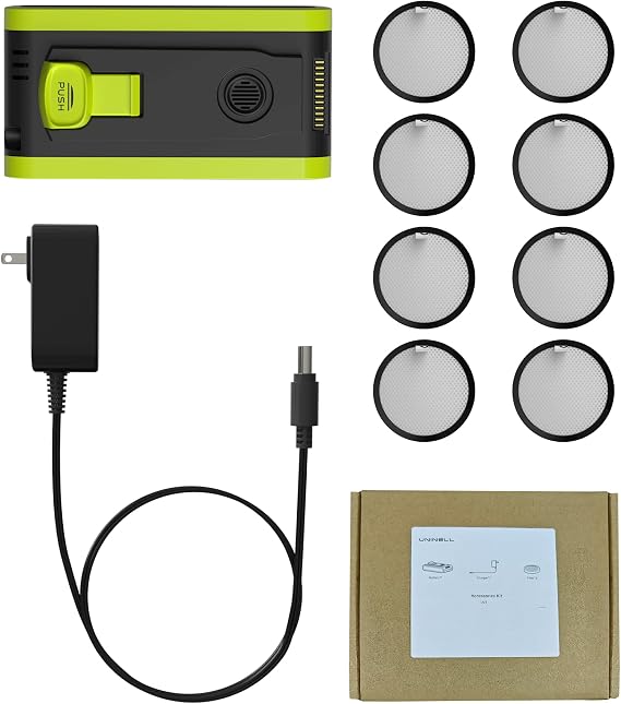 UNINELL HOME UV3 Cordless Cane Vacuum Cleaner Accessory Kit, Replacement Battery, Power Adapter, 8 HEPA Filters