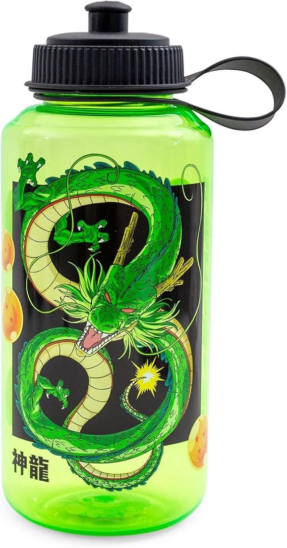Dragon Ball Z Shenron Plastic Water Bottle With Spill-Resistant Sports Cap Lid | Holds 32 Ounces