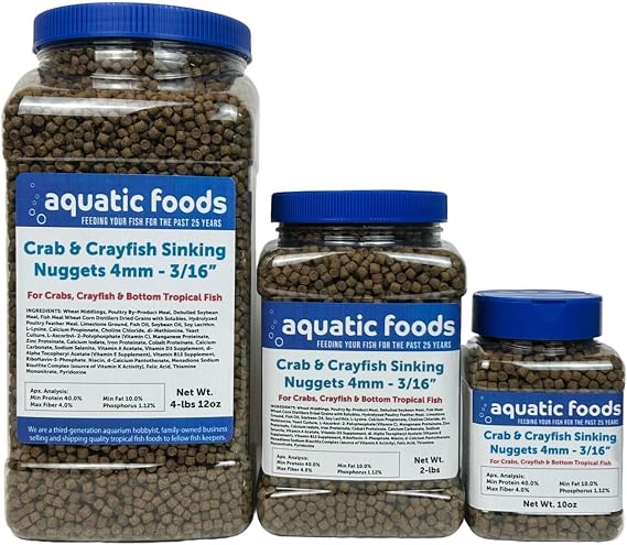 Crab & Crayfish 4mm-3/16 Sinking 40% Protein Nuggets...10oz Small Jar
