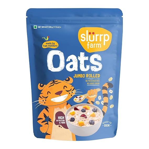 Slurrp Farm Jumbo Rolled Oats for Kids | Wholesome Breakfast for Toddlers & Children | 100% Wholegrain, High Protein & Fiber | No Added Sugar, No Preservatives | 17.64 Oz (500g)